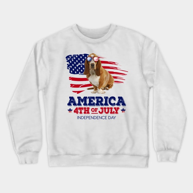 Basset Hound Flag USA - America 4th Of July Independence Day Crewneck Sweatshirt by bunnierosoff21835